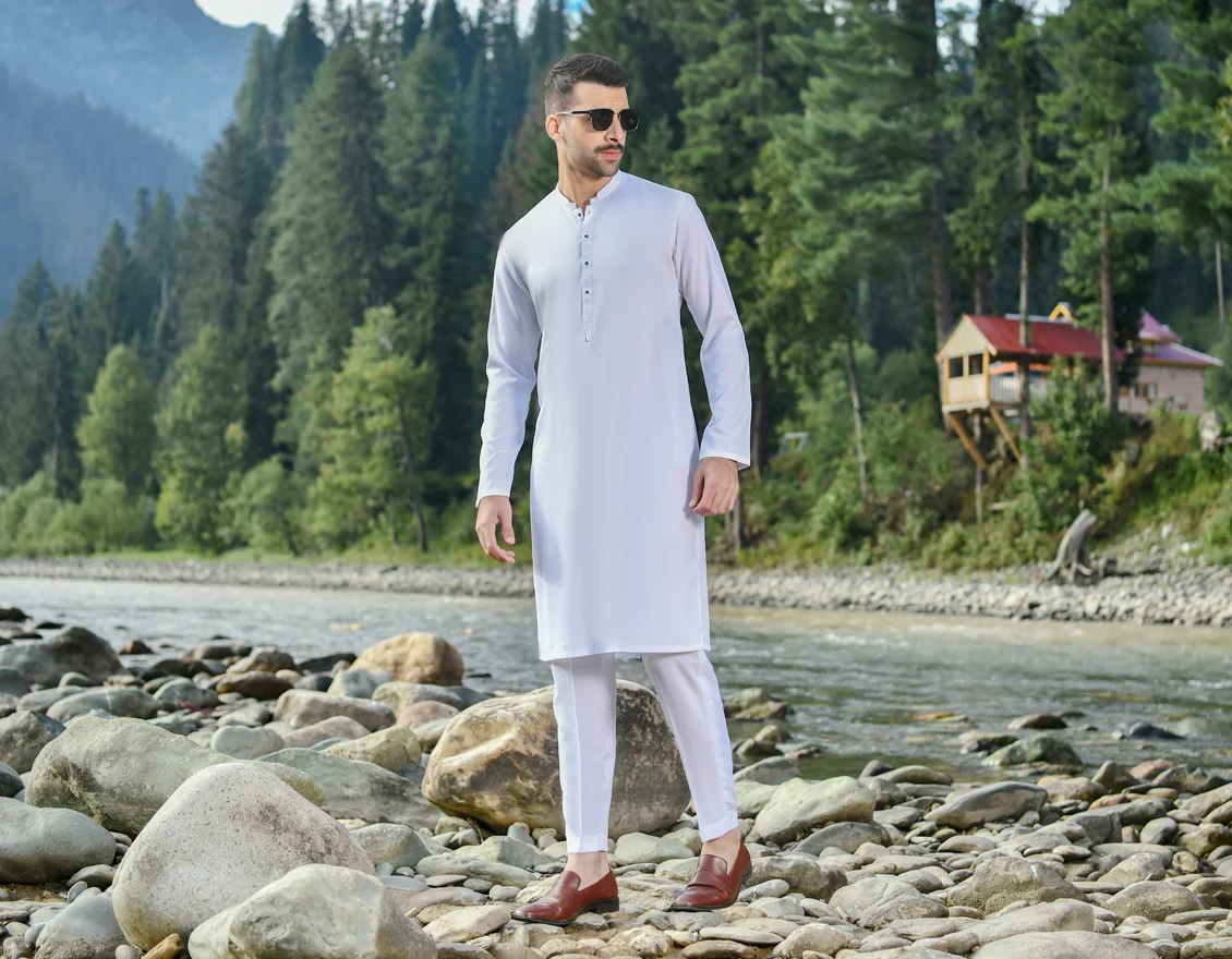 WHITE VISCOSE KURTA TROUSERS | JJKP-US-43192/A22/JJ8346-CL - Image 3