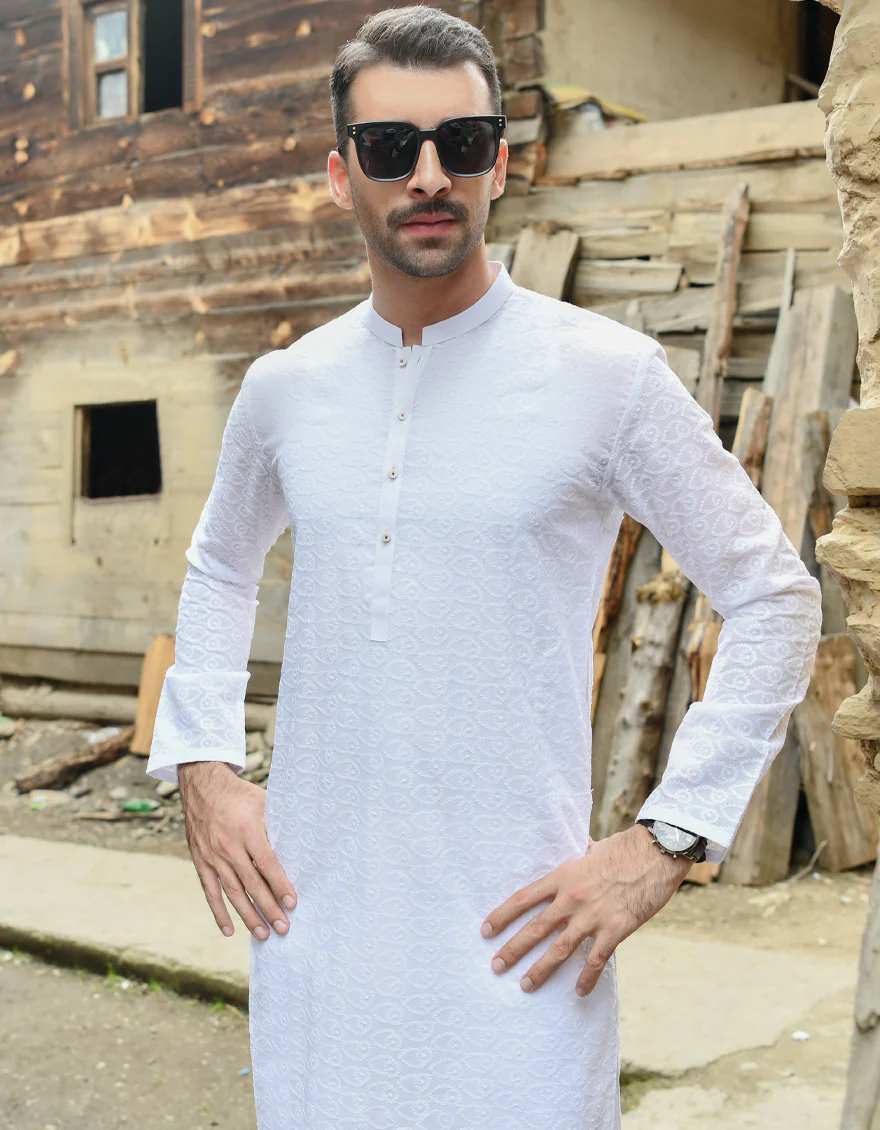 WHITE VISCOSE KURTA TROUSERS | JJKP-US-43200/A22/JJ8426-CL - Image 3