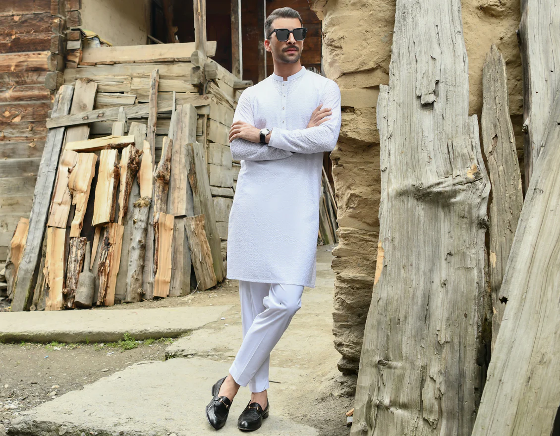 WHITE VISCOSE KURTA TROUSERS | JJKP-US-43200/A22/JJ8426-CL - Image 4