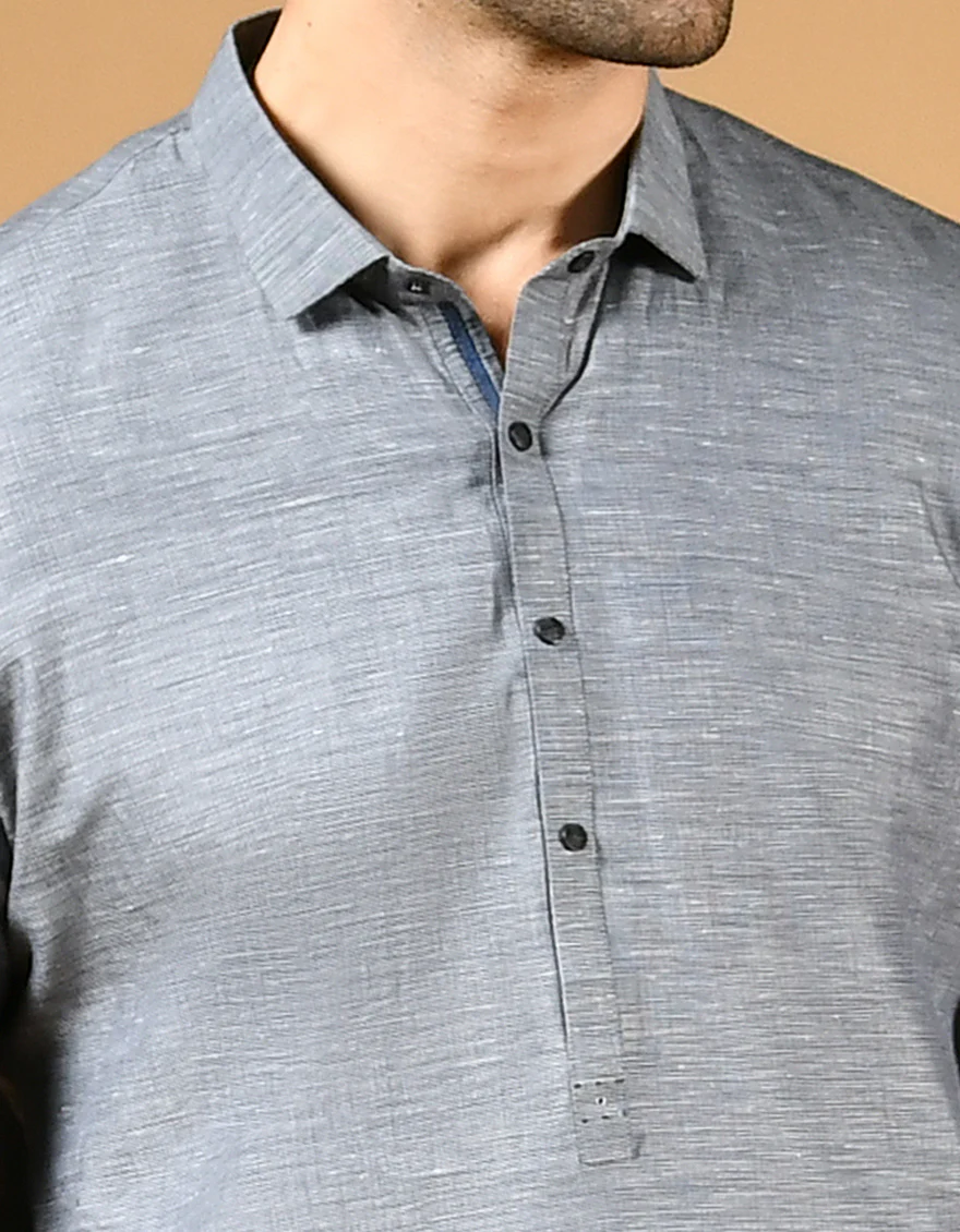 IRON GREY COTTON LAWN KURTA TROUSERS | JJKP-US-44046/A22/JJ8184-CL - Image 2