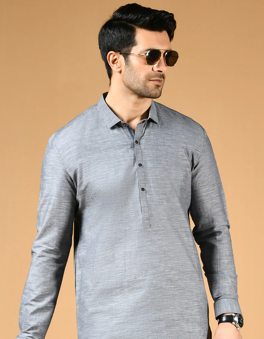 IRON GREY COTTON LAWN KURTA TROUSERS | JJKP-US-44046/A22/JJ8184-CL - Image 4