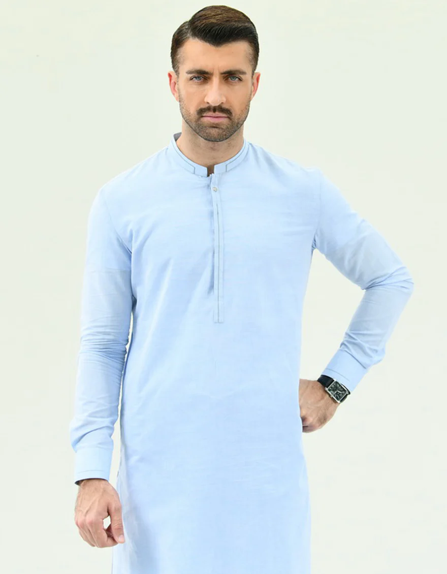 SKY BLUE BLENDED KURTA TROUSERS | JJKP-US-44089/A22/JJ8184-CL - Image 2
