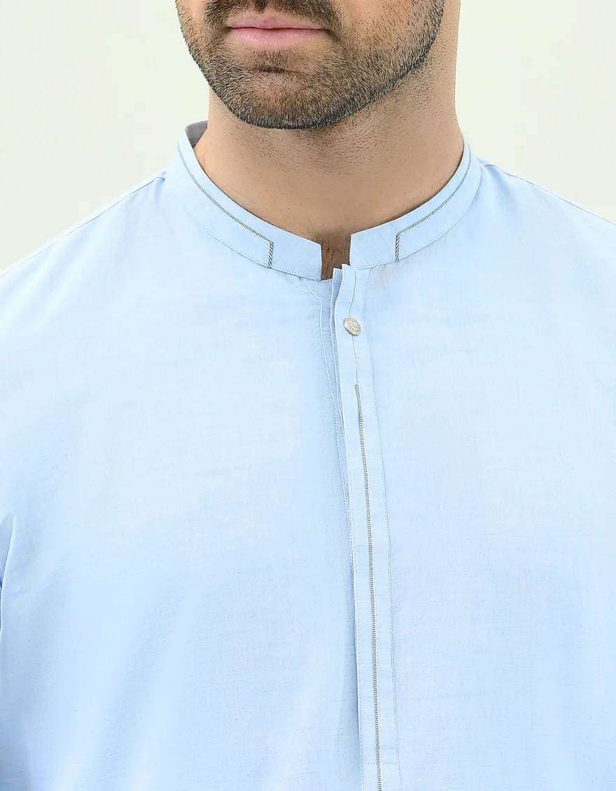 SKY BLUE BLENDED KURTA TROUSERS | JJKP-US-44089/A22/JJ8184-CL - Image 3