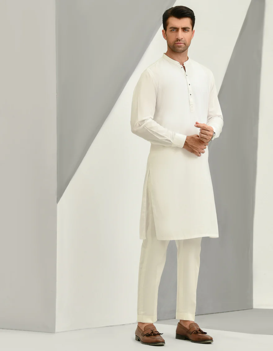 OFF WHITE COTTON KURTA TROUSERS | JJKP-US-44128/A22/JJ7544-CL - Image 4