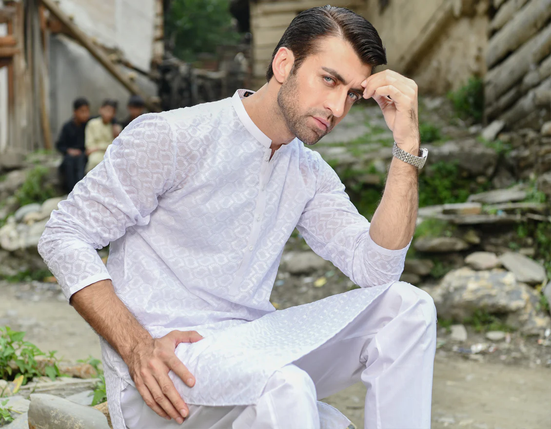 WHITE BLENDED KURTA TROUSERS | JJKP-US-44176/A22/JJ8426-CL - Image 3