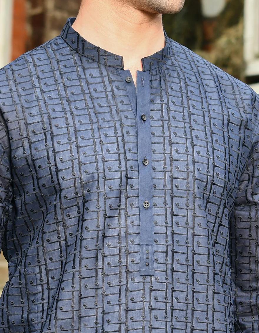 NAVY BLUE BLENDED KURTA TROUSERS | JJKP-US-44185/A22/JJ8427-CL - Image 2