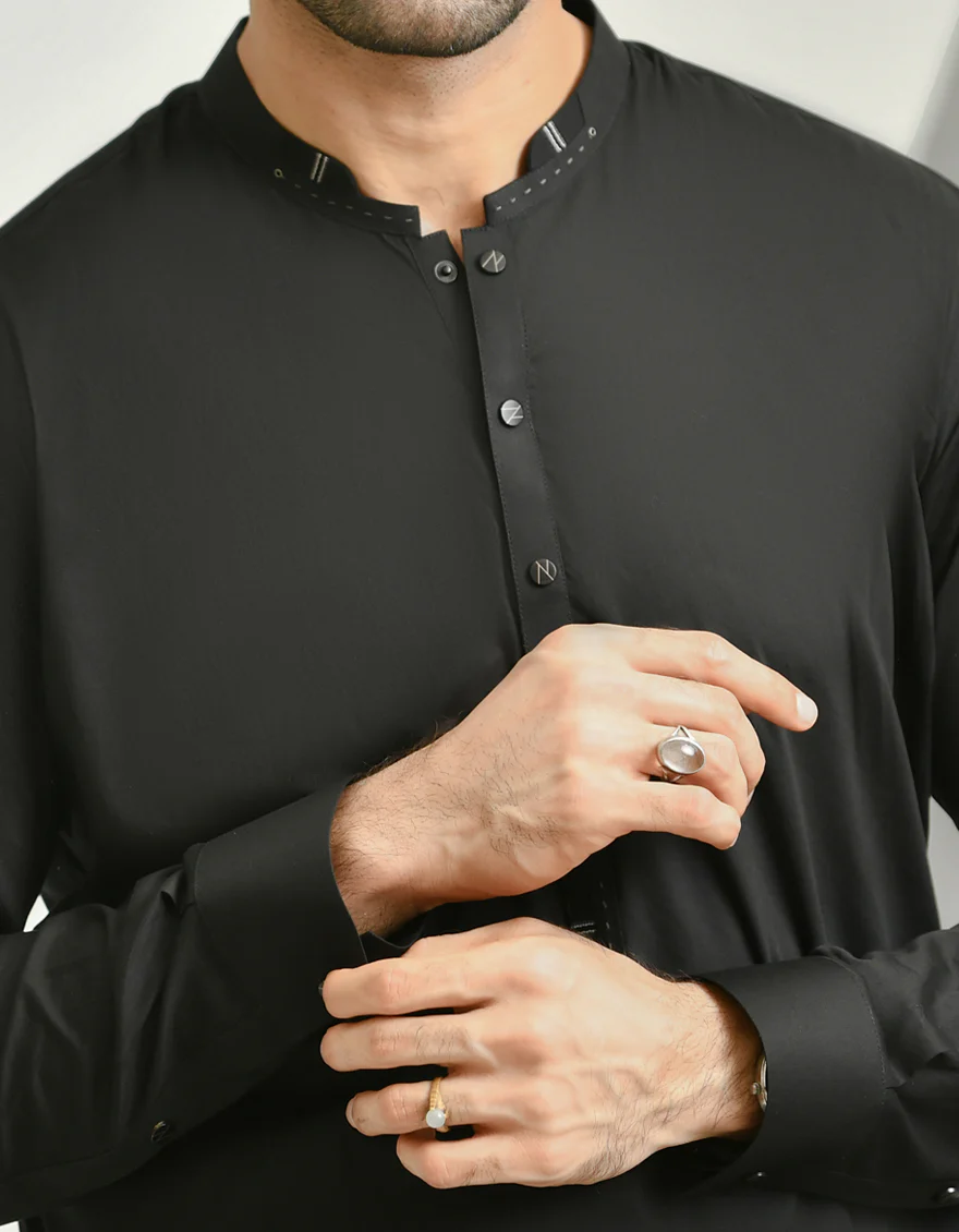 BLACK COTTON KURTA TROUSERS | JJKP-US-45036/A22/JJ7544-CL - Image 2