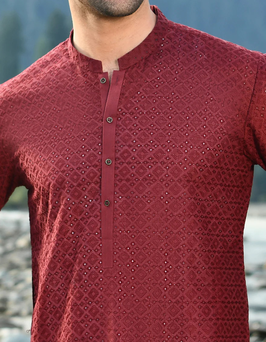 MAROON BLENDED KURTA TROUSERS | JJKP-US-45097/A22/JJ8422-CL - Image 2