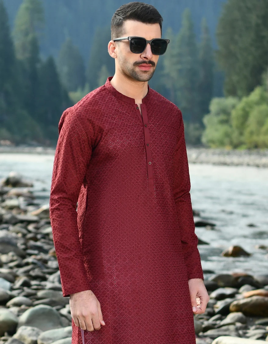 MAROON BLENDED KURTA TROUSERS | JJKP-US-45097/A22/JJ8422-CL - Image 3