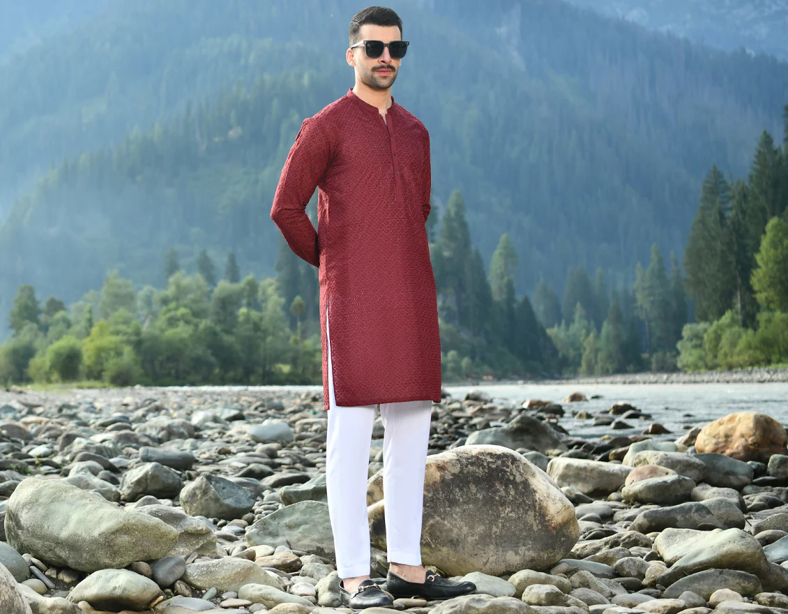 MAROON BLENDED KURTA TROUSERS | JJKP-US-45097/A22/JJ8422-CL - Image 4