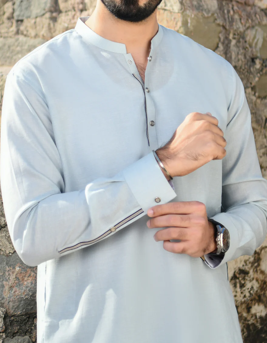 SKY BLUE BLENDED KURTA TROUSERS | JJKP-US-45126/A23/JJ8787-CL - Image 2