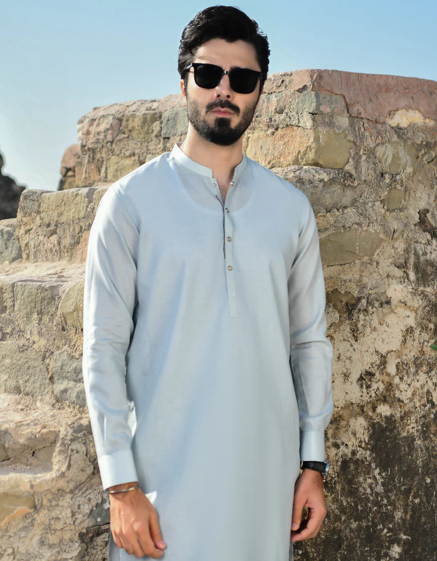 SKY BLUE BLENDED KURTA TROUSERS | JJKP-US-45126/A23/JJ8787-CL - Image 3