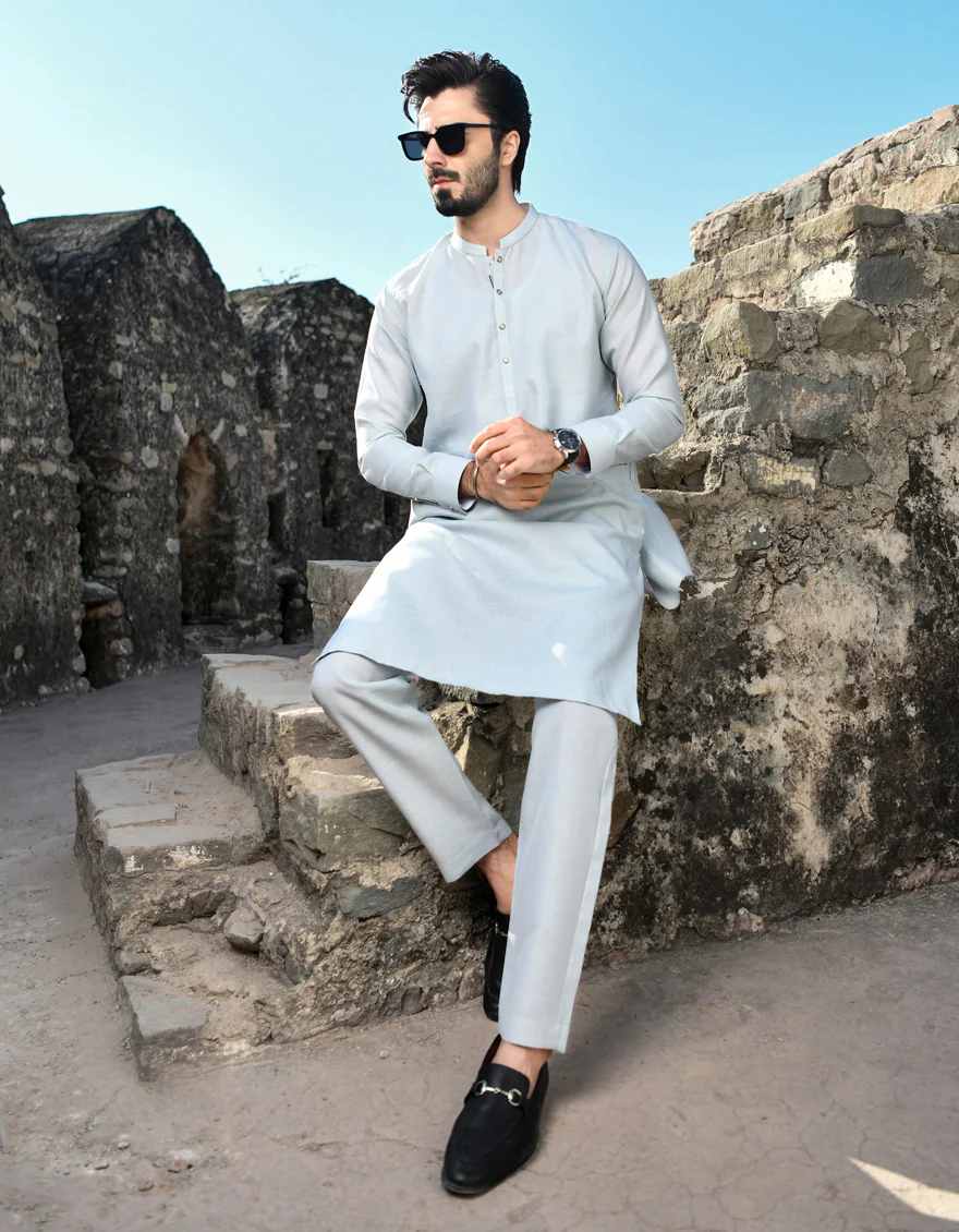 SKY BLUE BLENDED KURTA TROUSERS | JJKP-US-45126/A23/JJ8787-CL - Image 4