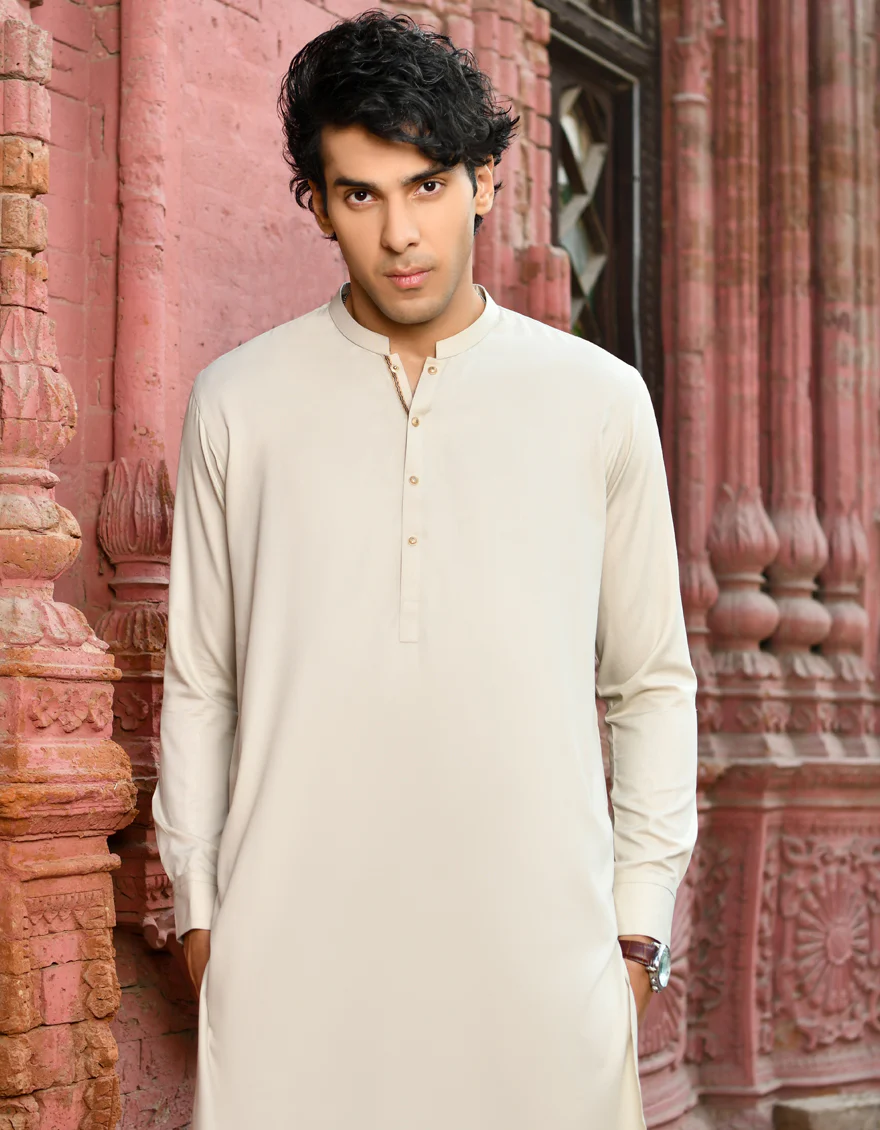 SAND BEIGE BLENDED KURTA TROUSERS | JJKP-US-45154/A23/JJ8821-PN - Image 3