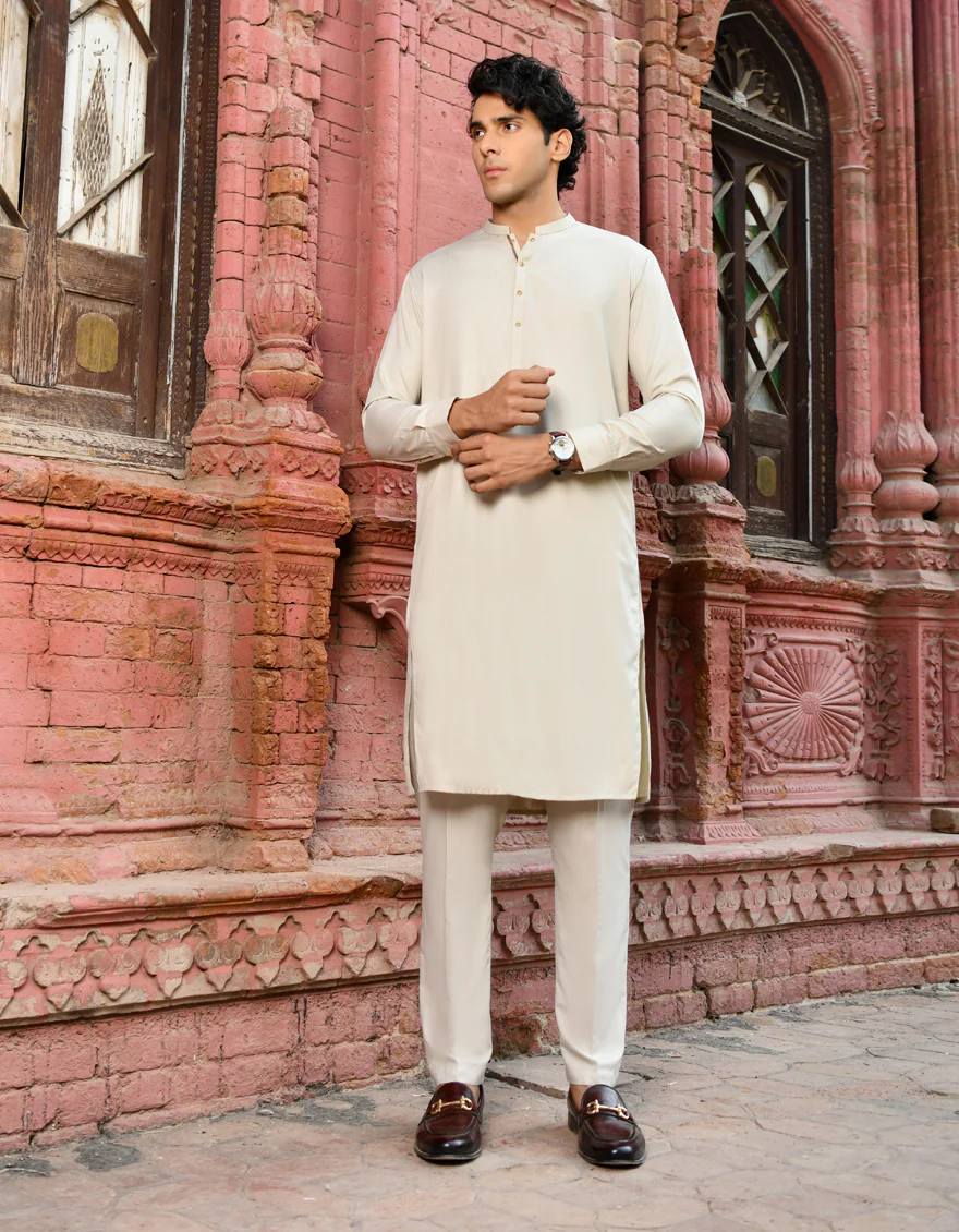 SAND BEIGE BLENDED KURTA TROUSERS | JJKP-US-45154/A23/JJ8821-PN - Image 4