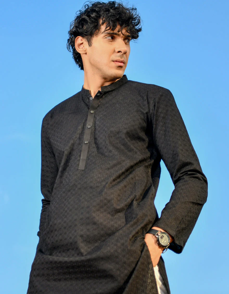 BLACK COTTON KURTA TROUSERS | JJKP-US-45184/A23/JJ1096-CL - Image 4