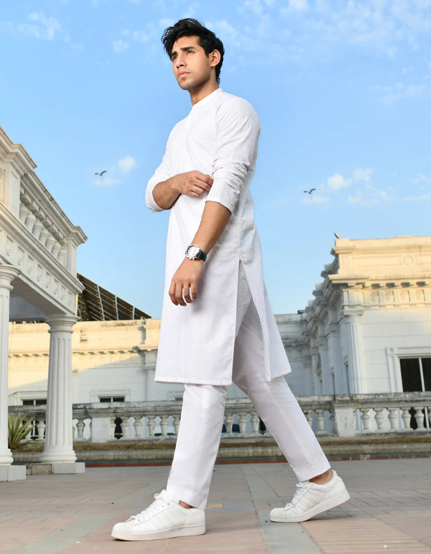 OFF WHITE COTTON KURTA TROUSERS | JJKP-US-45186/A23/JJ1098-CL - Image 3