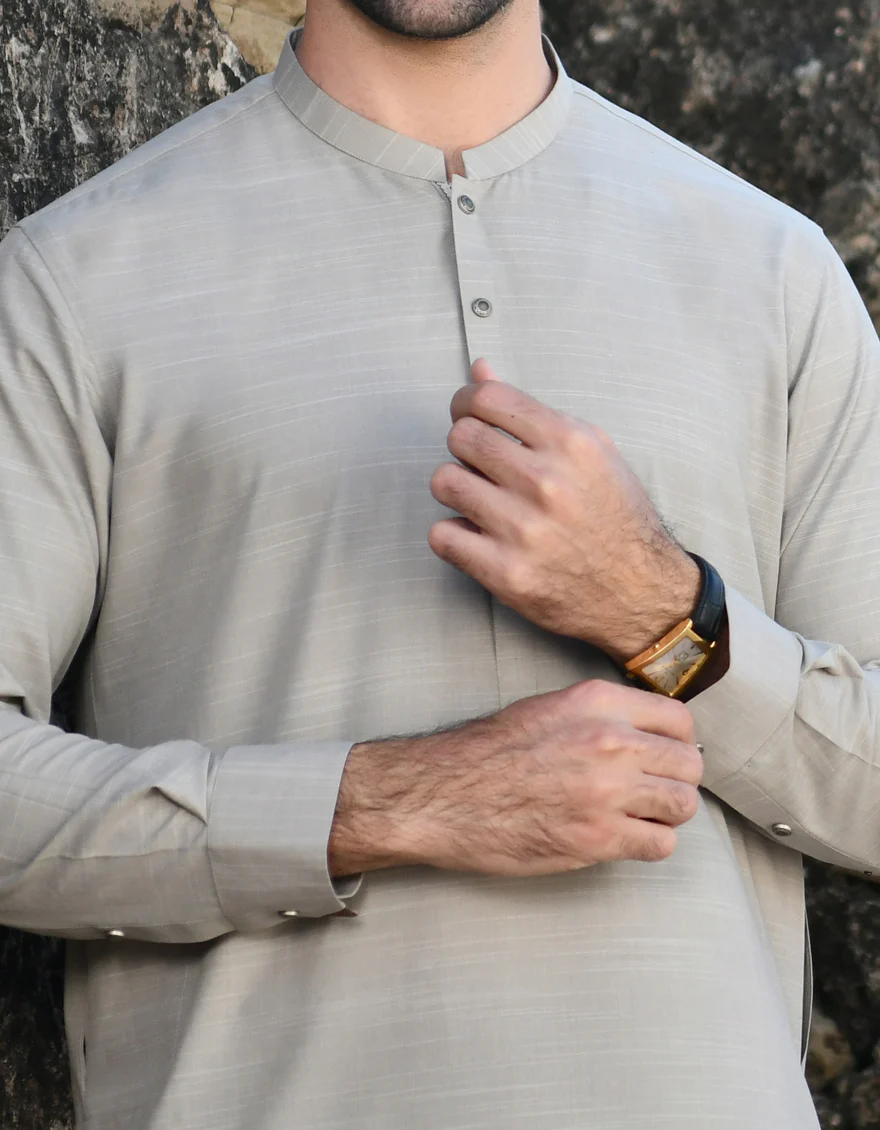 LIGHT GREY BLENDED KURTA TROUSERS | JJKP-US-45200/A23/JJ8820-CL - Image 2