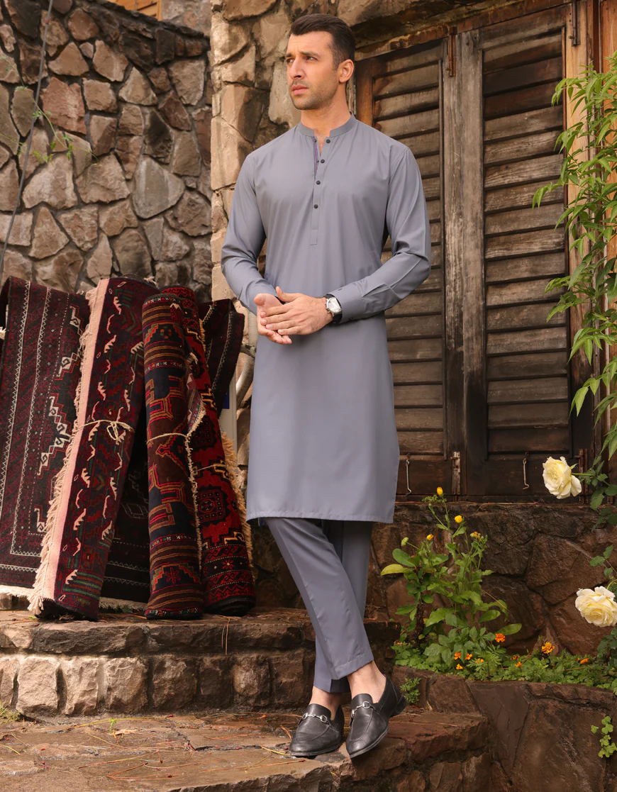 SLATE GREY BLENDED KURTA TROUSERS | JJKP-US-45232/A23/JJ8836-CL