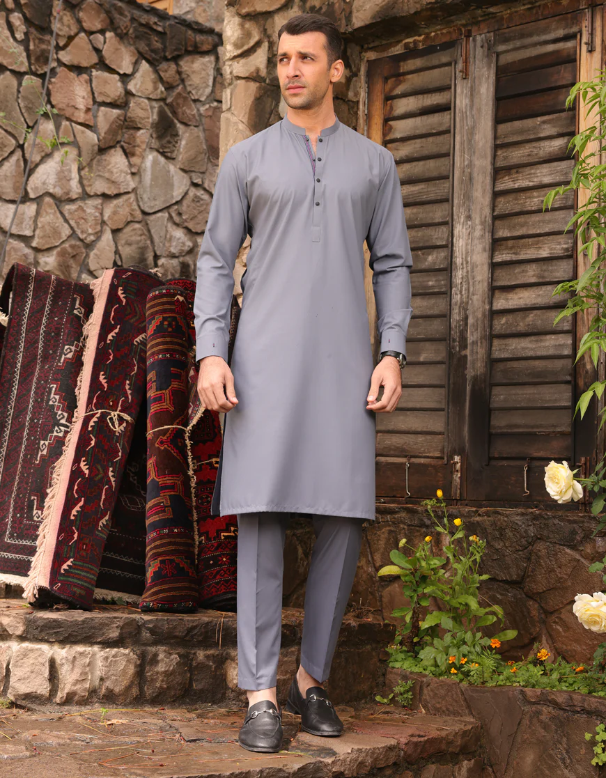 SLATE GREY BLENDED KURTA TROUSERS | JJKP-US-45232/A23/JJ8836-CL - Image 3