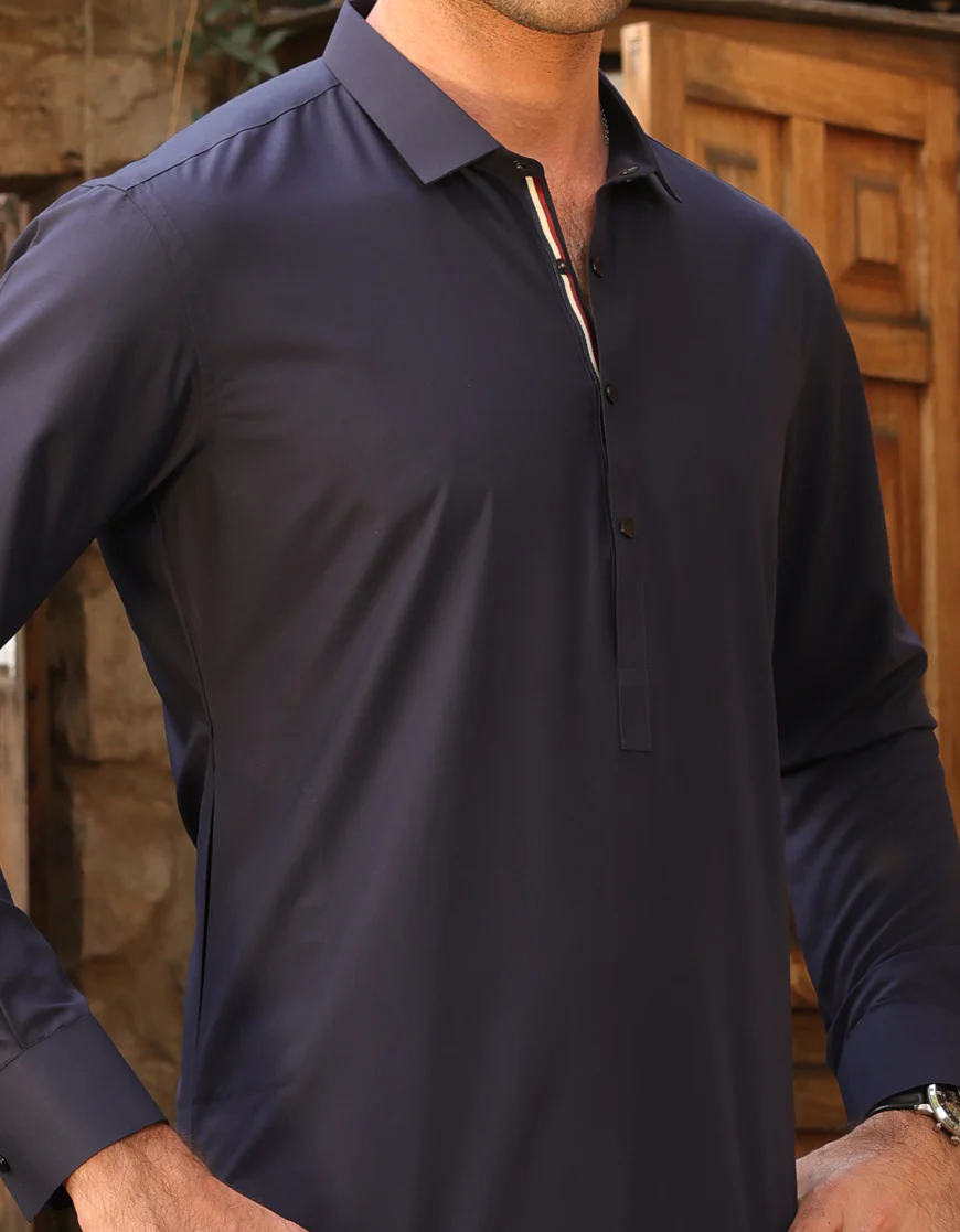 NAVY BLUE BLENDED KURTA TROUSERS | JJKP-US-45233/A23/JJ8836-CL - Image 2
