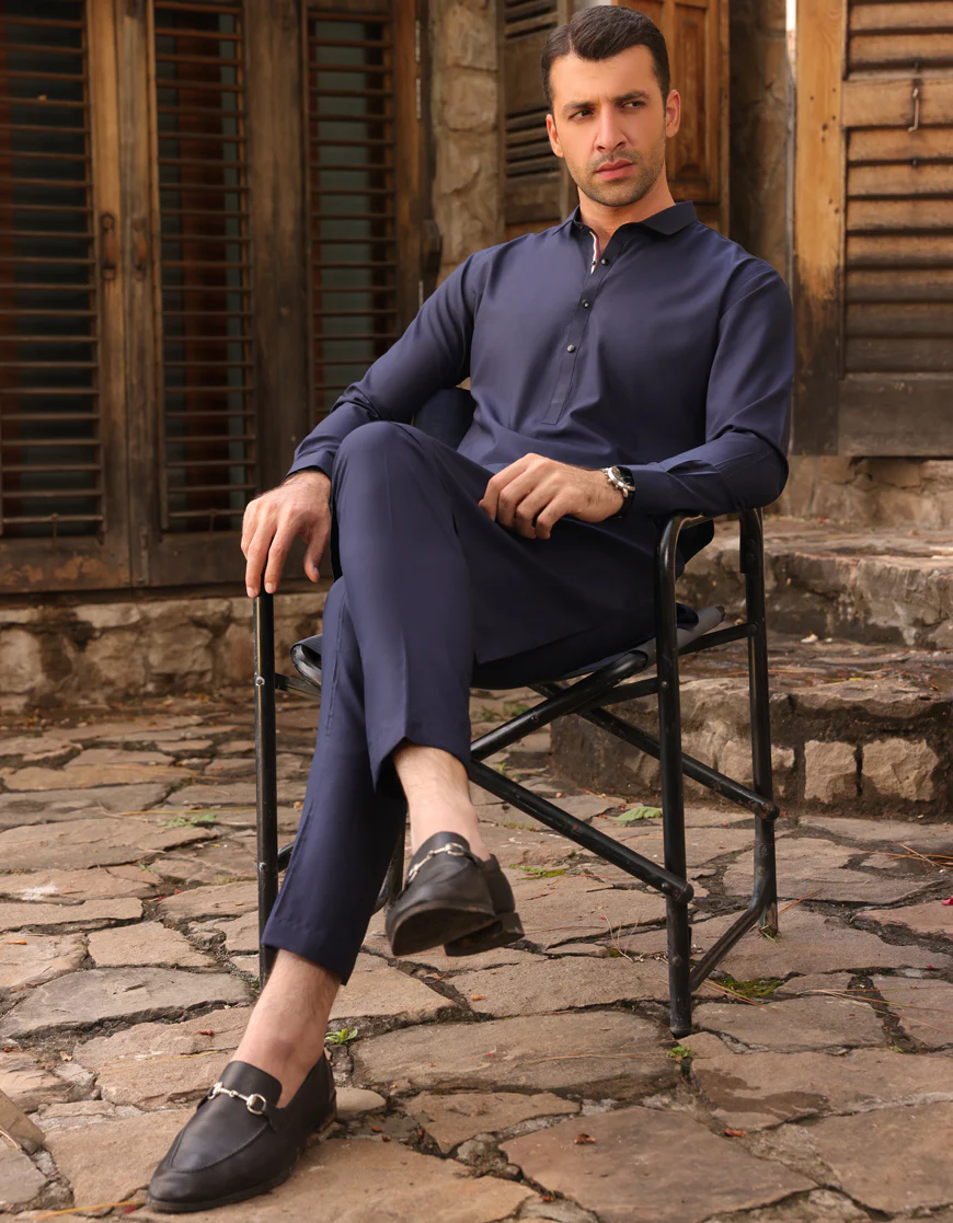 NAVY BLUE BLENDED KURTA TROUSERS | JJKP-US-45233/A23/JJ8836-CL - Image 4