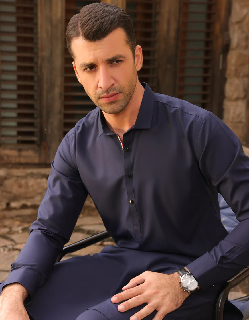NAVY BLUE BLENDED KURTA TROUSERS | JJKP-US-45233/A23/JJ8836-CL - Image 5