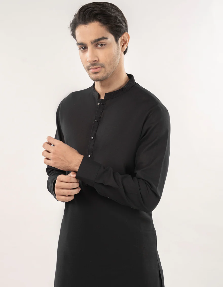 BLACK COTTON KURTA TROUSERS | JJKP-W-33169/S24/JJ9732-SF - Image 2