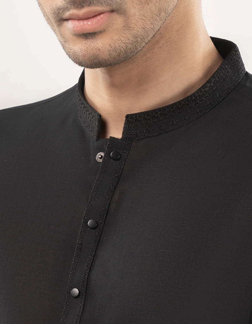 BLACK COTTON KURTA TROUSERS | JJKP-W-33169/S24/JJ9732-SF - Image 3