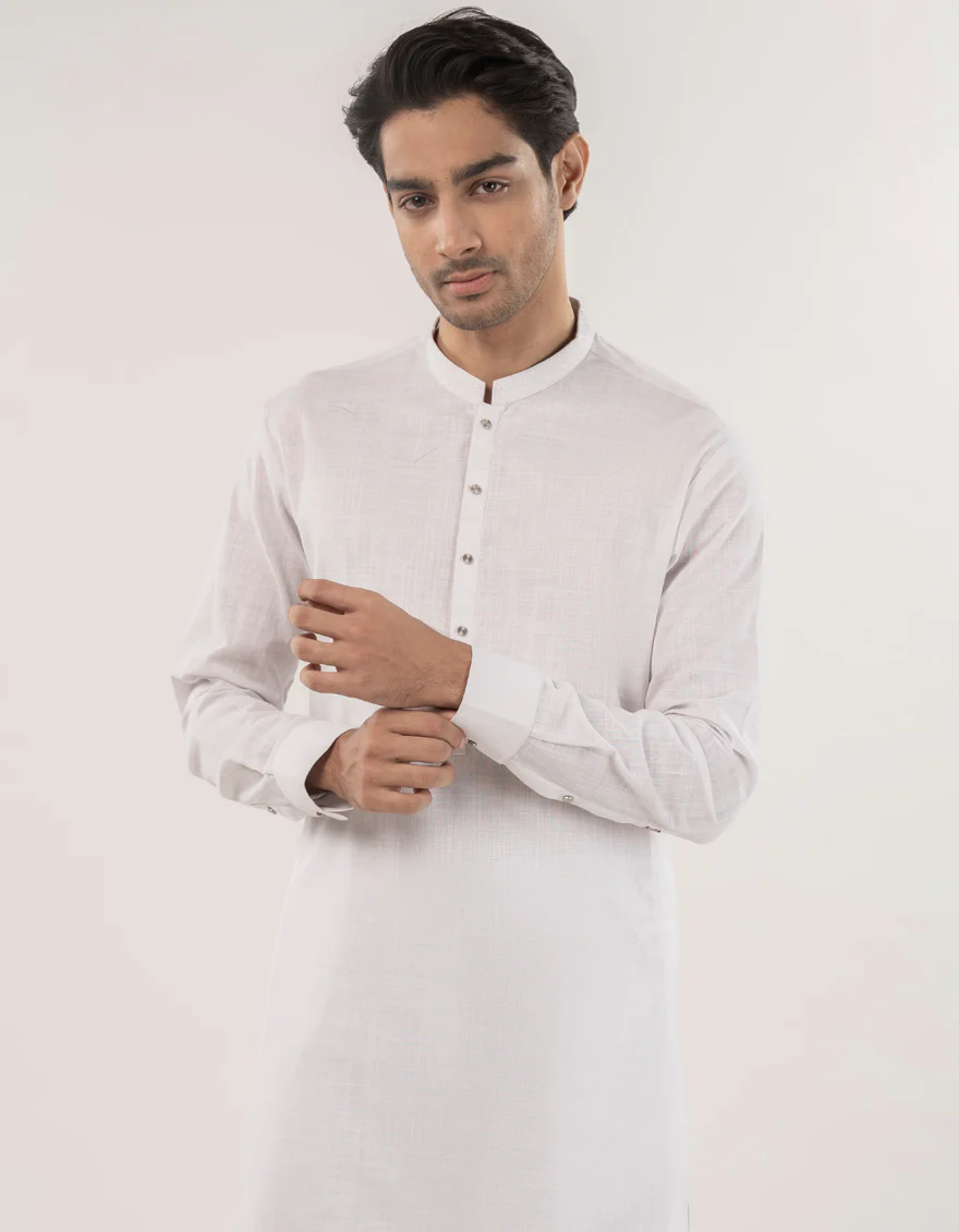 WHITE COTTON KURTA TROUSERS | JJKP-W-33176/S24/JJ9732-SF - Image 2