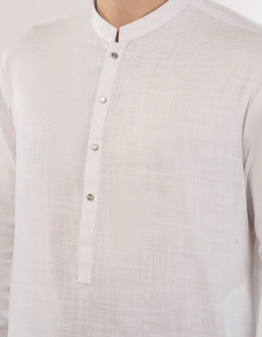 WHITE COTTON KURTA TROUSERS | JJKP-W-33176/S24/JJ9732-SF - Image 3