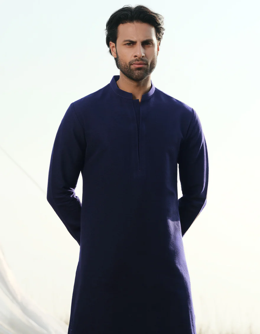 NAVY BLUE COTTON KURTA TROUSERS | JJKP-W-47360/S24/JJ9662-FL - Image 2