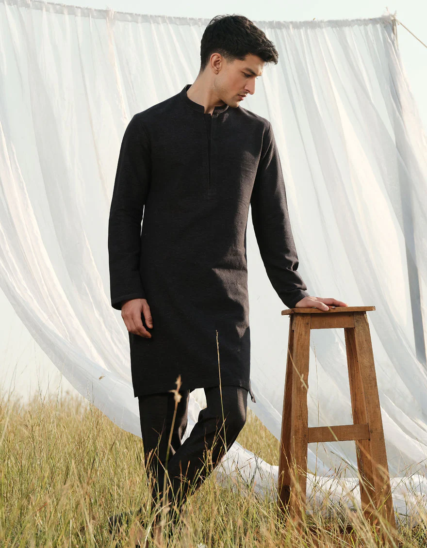 BLACK COTTON KURTA TROUSERS | JJKP-W-47361/S24/JJ9662-FL - Image 2