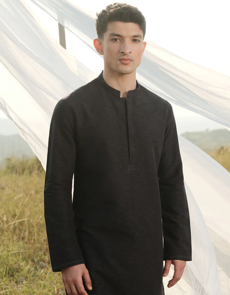 BLACK COTTON KURTA TROUSERS | JJKP-W-47361/S24/JJ9662-FL - Image 3