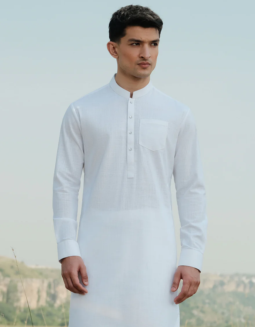 WHITE COTTON KURTA TROUSERS | JJKP-W-47364/S24/JJ9585-CL - Image 2