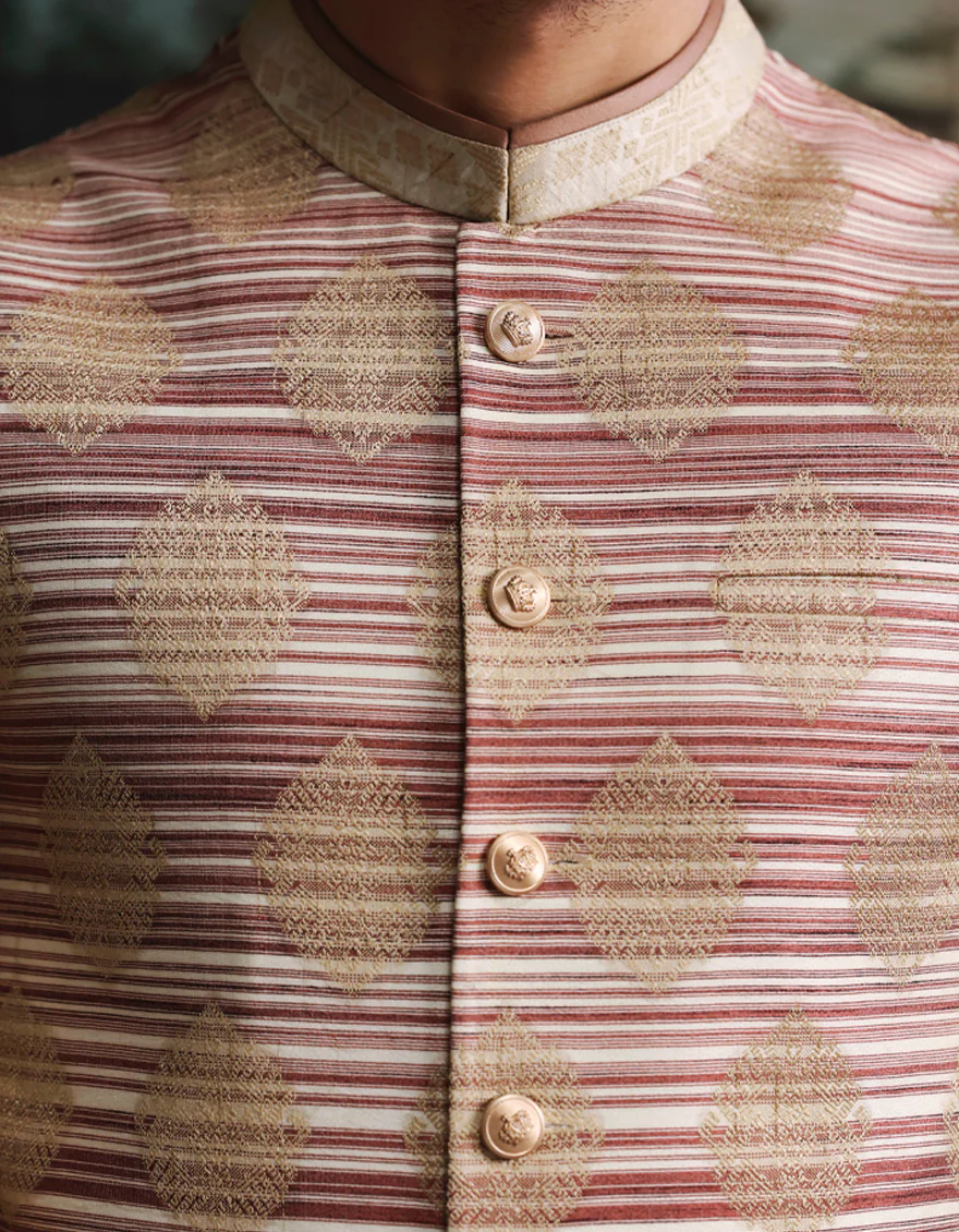 GOLD BLENDED KURTA TROUSERS & WAISTCOAT | JJKPVC-A-48259/S25/JJ10141-FL - Image 3