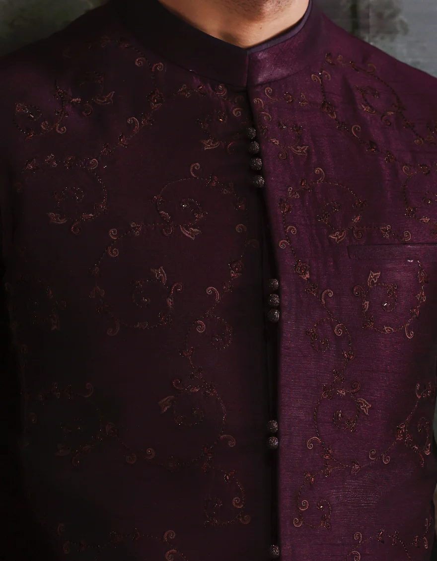 PURPLE POLY-COTTON KURTA TROUSERS & WAISTCOAT | JJKPVC-A-48260/S25/JJ10140-FL - Image 4