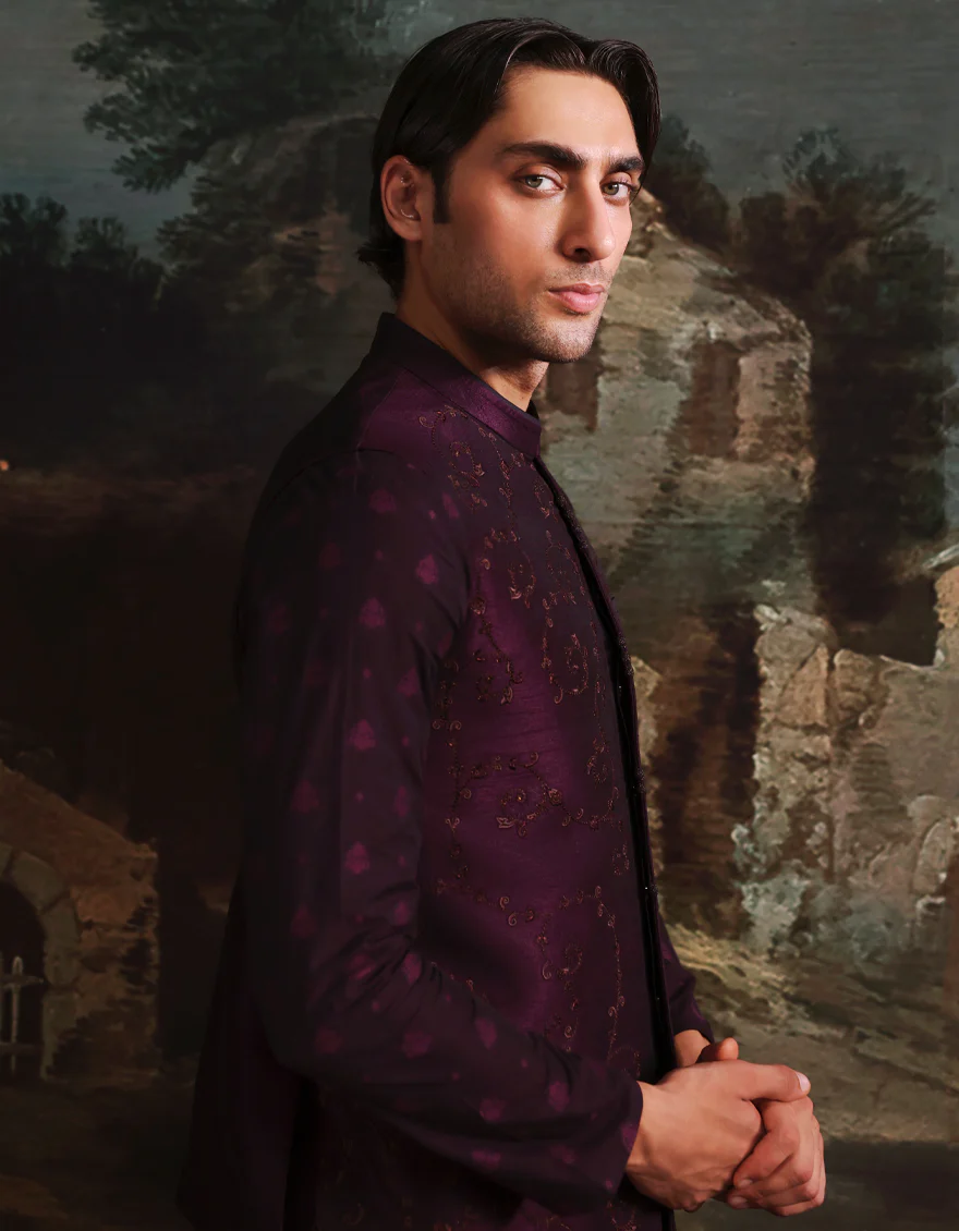 PURPLE POLY-COTTON KURTA TROUSERS & WAISTCOAT | JJKPVC-A-48260/S25/JJ10140-FL - Image 5