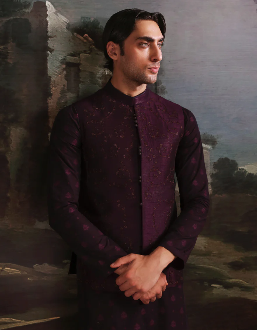 PURPLE POLY-COTTON KURTA TROUSERS & WAISTCOAT | JJKPVC-A-48260/S25/JJ10140-FL - Image 6