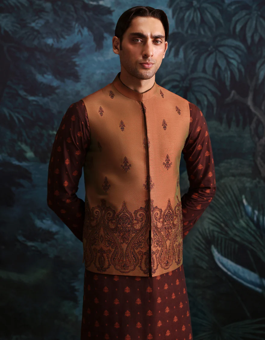 RUST POLY-COTTON KURTA TROUSERS & WAISTCOAT | JJKPVC-A-48263/S25/JJ10140-FL - Image 2