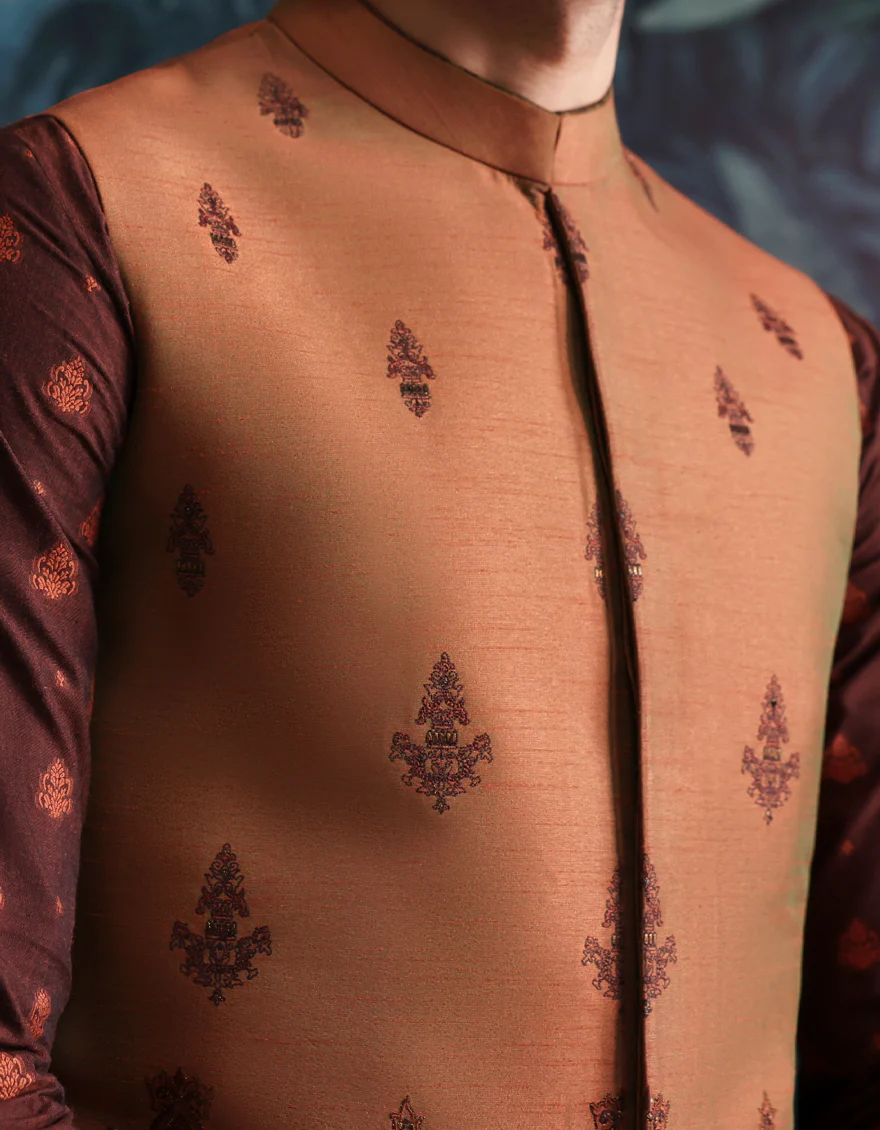 RUST POLY-COTTON KURTA TROUSERS & WAISTCOAT | JJKPVC-A-48263/S25/JJ10140-FL - Image 4