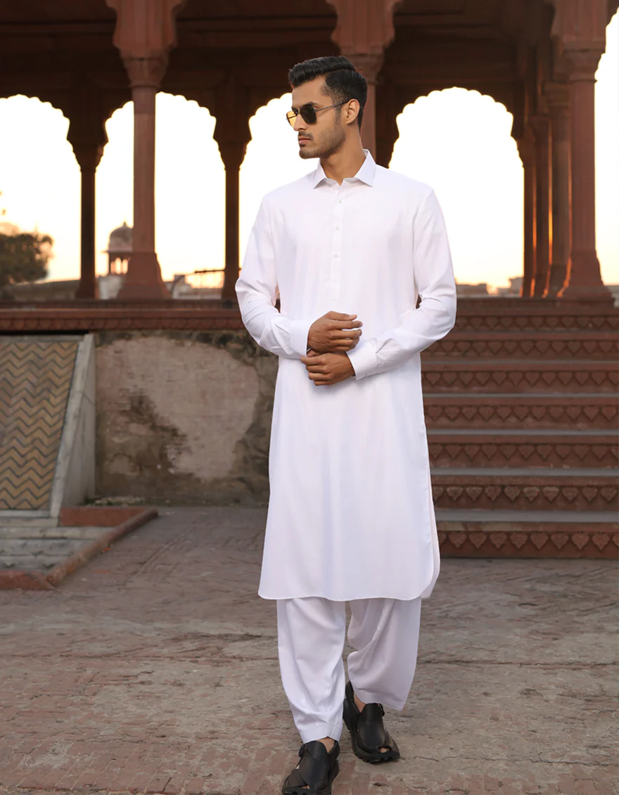 WHITE BLENDED KAMEEZ SHALWAR | JJKS-A-30727-R19-AP/S24/JJ9251-PN