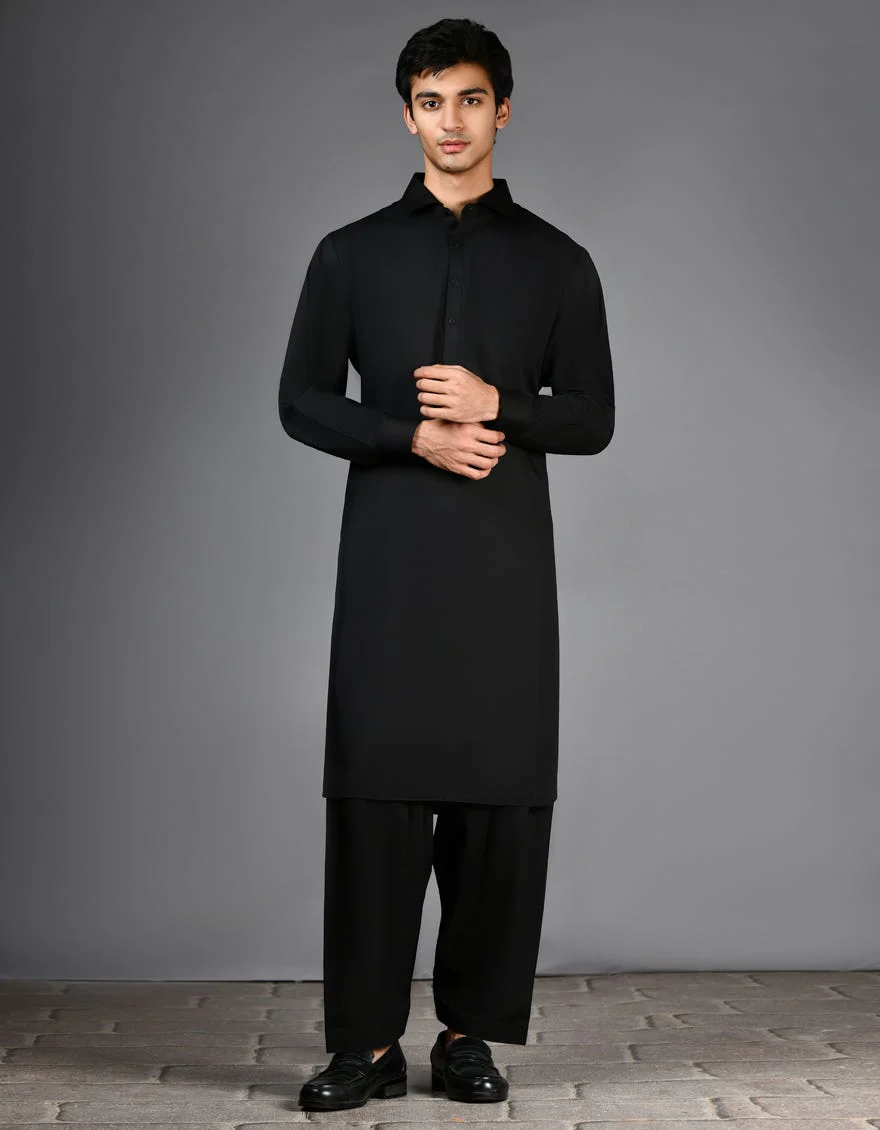 BLACK BLENDED KAMEEZ SHALWAR | JJKS-A-30729-R35-AP/S24/JJ9548-PN