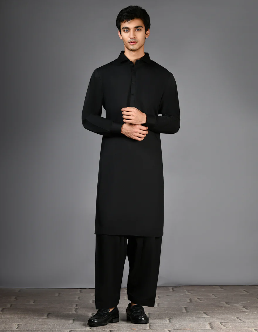 BLACK BLENDED KAMEEZ SHALWAR | JJKS-A-30729-R43-AP/S25/JJ9772-PN