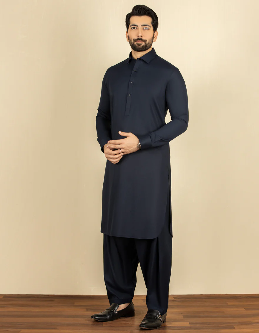 NAVY BLUE BLENDED KAMEEZ SHALWAR | JJKS-A-30779-R30-AP/S24/JJ9250-PN