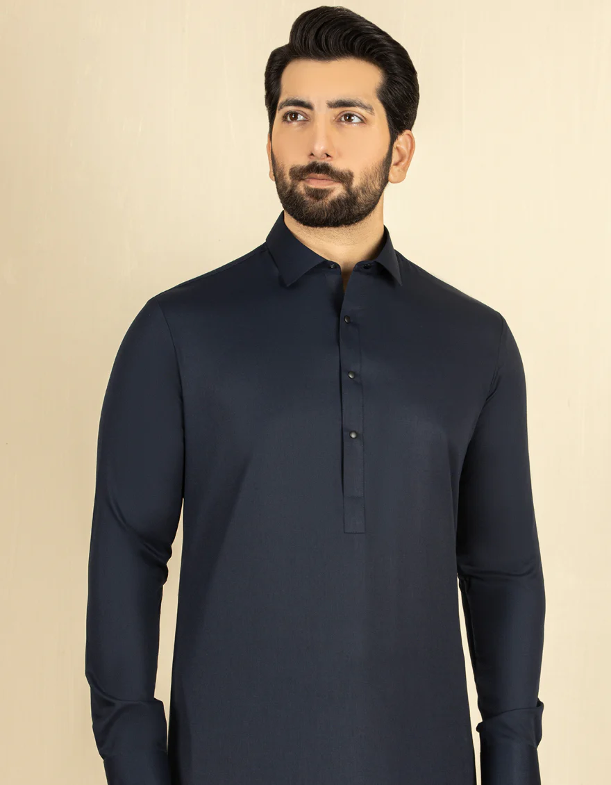 NAVY BLUE BLENDED KAMEEZ SHALWAR | JJKS-A-30779-R30-AP/S24/JJ9250-PN - Image 3