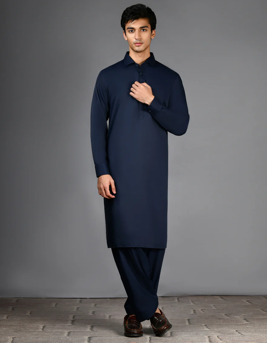 NAVY BLUE BLENDED KAMEEZ SHALWAR | JJKS-A-30779-R35-AP/S24/JJ9548-PN