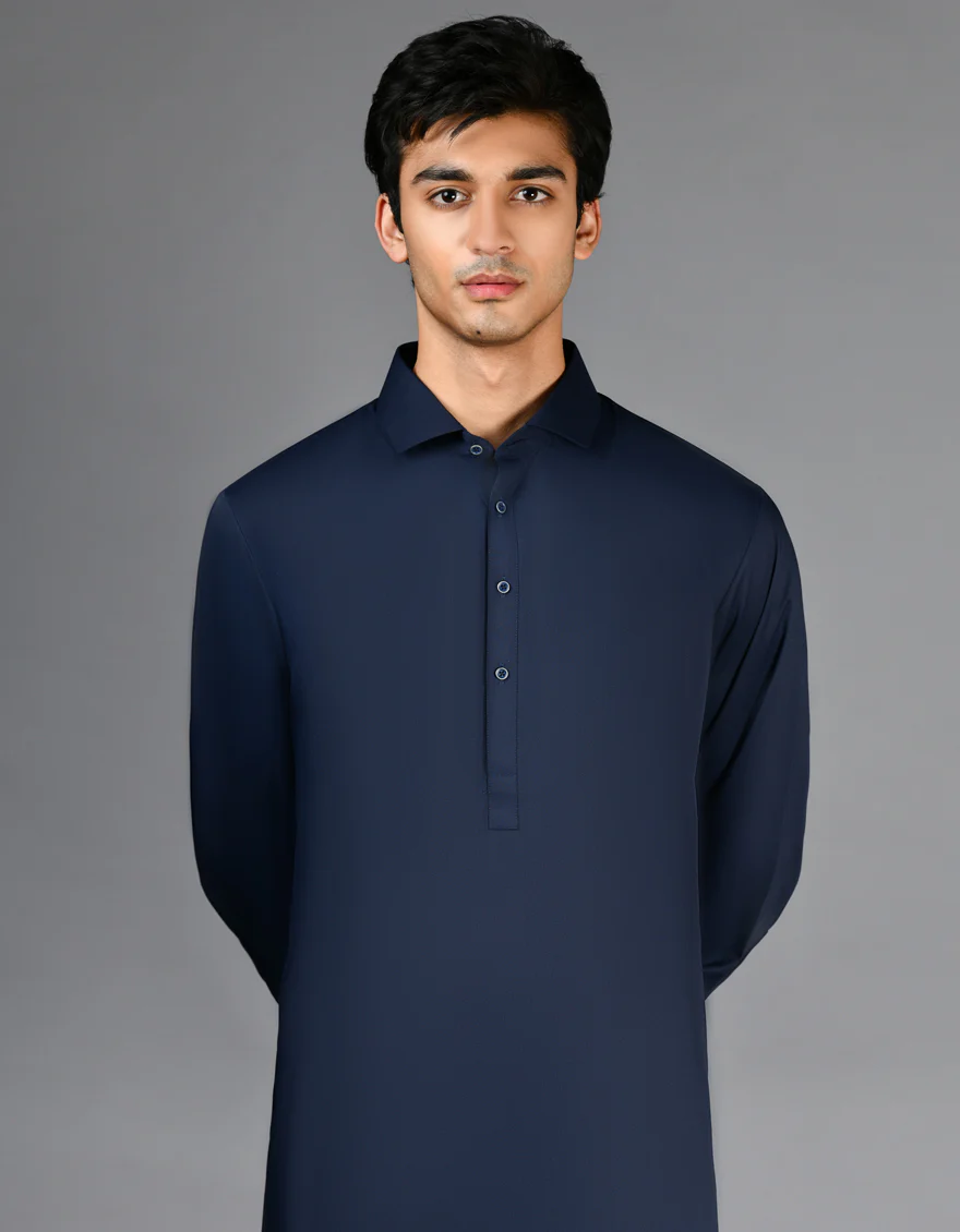 NAVY BLUE BLENDED KAMEEZ SHALWAR | JJKS-A-30779-R37-AP/ - Image 2