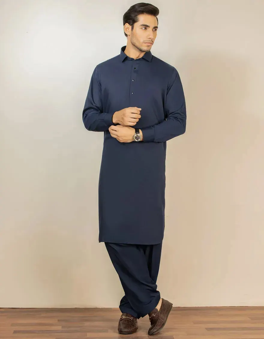 NAVY BLUE BLENDED KAMEEZ SHALWAR | JJKS-A-30779-R40-AP/S25/JJ9772-PN