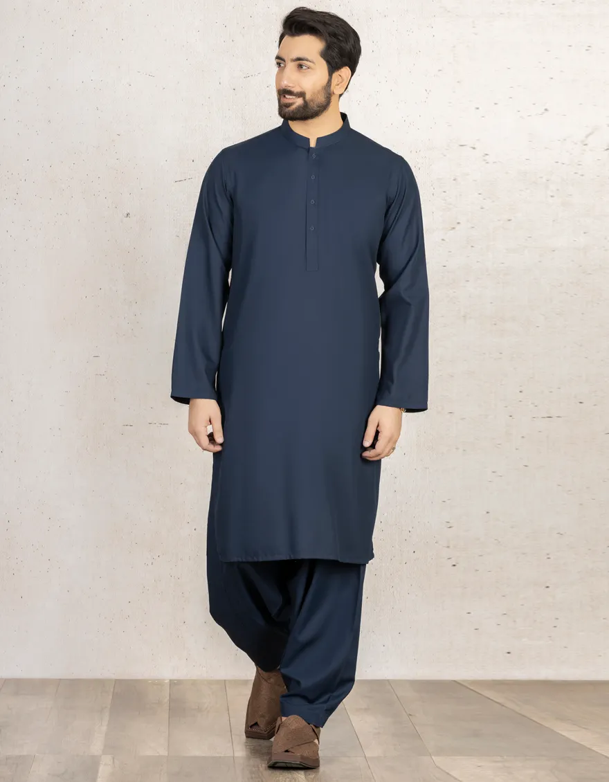 NAVY BLUE BLENDED KAMEEZ SHALWAR | JJKS-A-30780-R43-AP/S25/JJ10252-PN